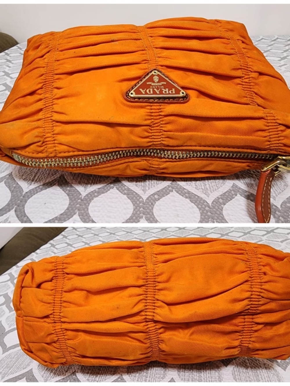 Authentic Prada Tessuto Gaufre Nylon Clutch Orange - Picture 10 of 14